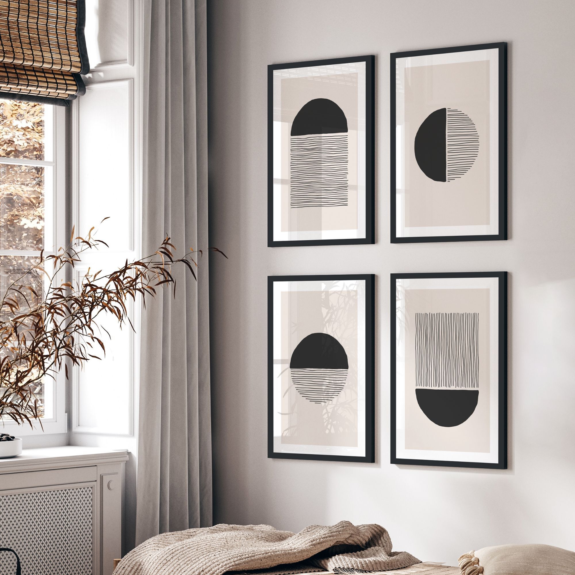 Fotowand lijnkunst aan een muur boven een vloer